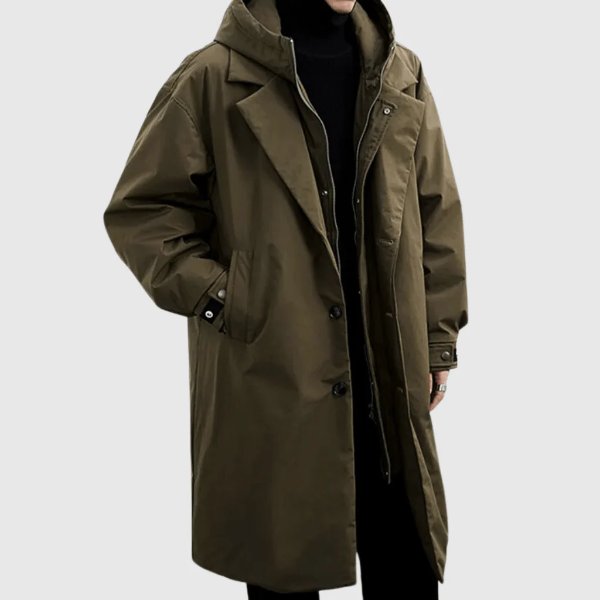 Men's Waterproof Full-Length Raincoat with Hood – Relaxed Fit Green
