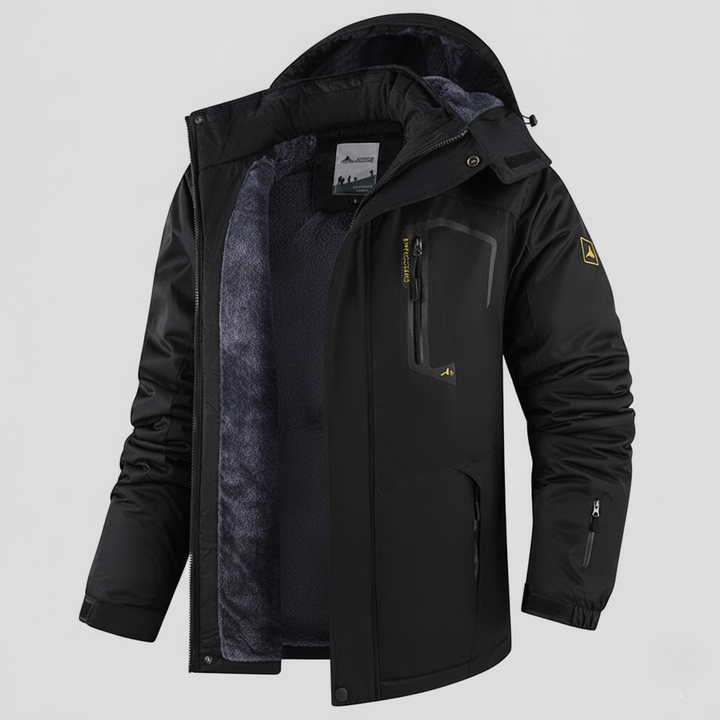 Men's Waterproof Hooded Jacket – Regular Fit, Windproof, Thermal Lining, Zipper Closure Black