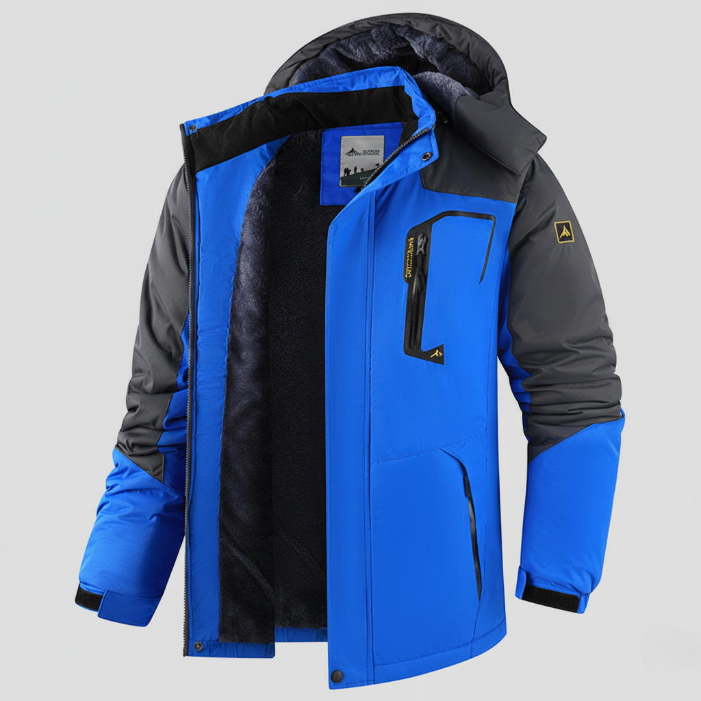 Men's Waterproof Hooded Jacket – Regular Fit, Windproof, Thermal Lining, Zipper Closure Royal Blue