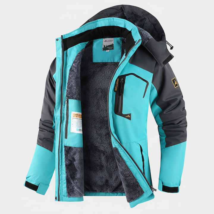 Men's Waterproof Hooded Jacket – Regular Fit, Windproof, Thermal Lining, Zipper Closure Blue Green