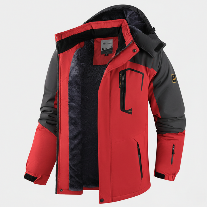 Men's Waterproof Hooded Jacket – Regular Fit, Windproof, Thermal Lining, Zipper Closure Red