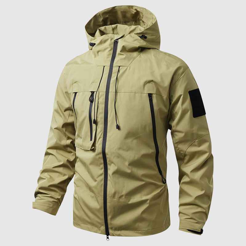 Men's Waterproof Hooded Jacket with Multiple Zippered Pockets Green