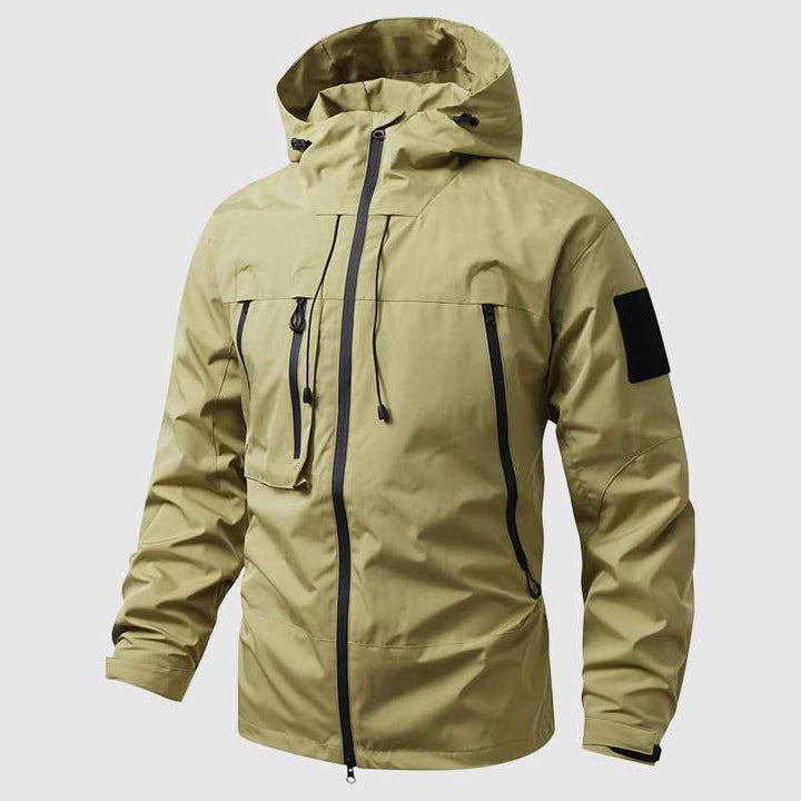 Men's Waterproof Hooded Jacket with Multiple Zippered Pockets Green