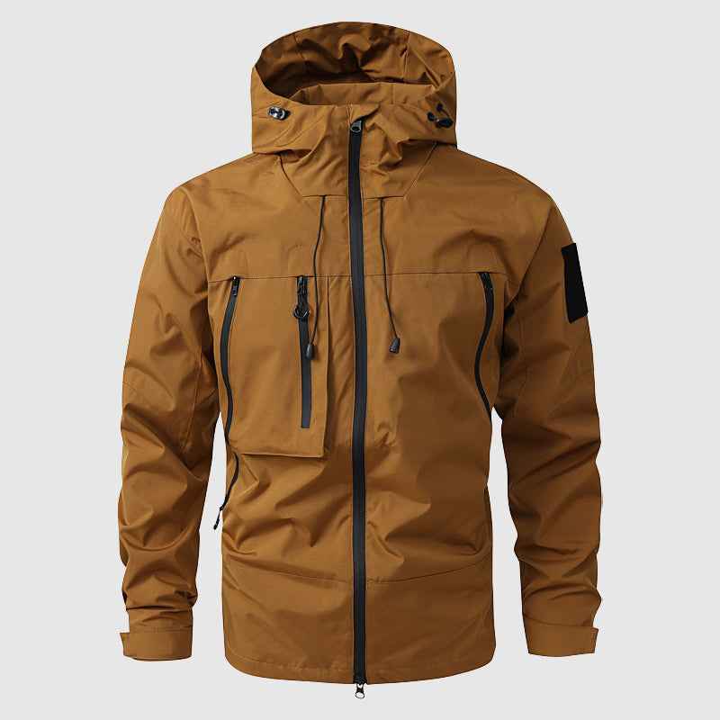 Men's Waterproof Hooded Jacket with Multiple Zippered Pockets