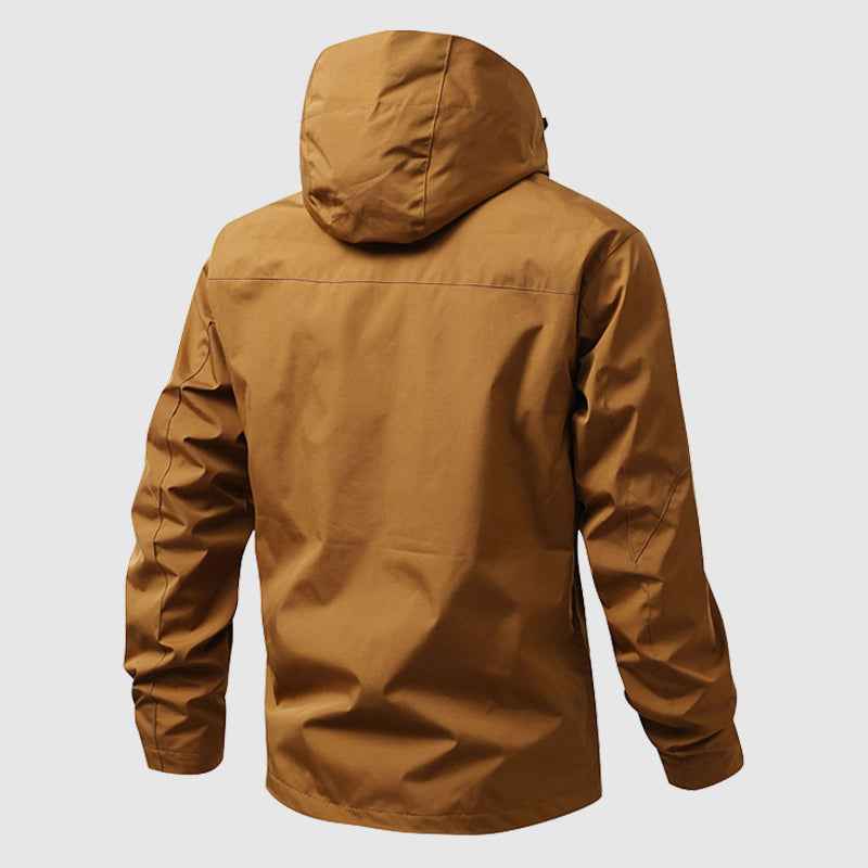 Men's Waterproof Hooded Jacket with Multiple Zippered Pockets