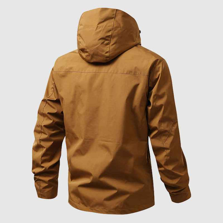 Men's Waterproof Hooded Jacket with Multiple Zippered Pockets