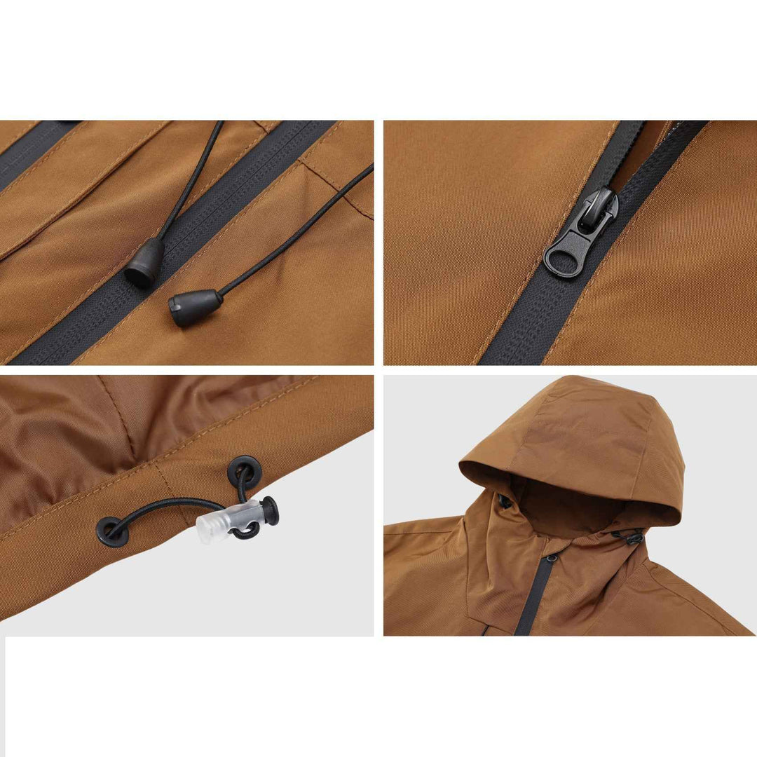 Men's Waterproof Hooded Jacket with Multiple Zippered Pockets