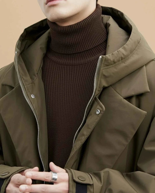 Men's Oversized Hooded Zip-front Waterproof Coat Winter