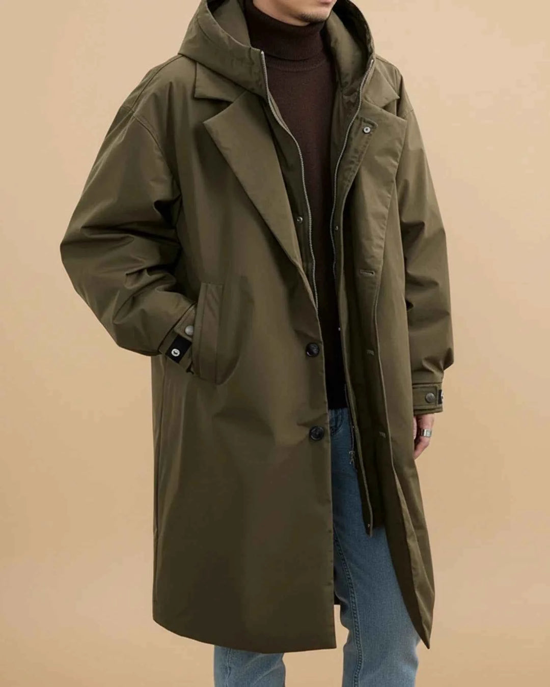Men's Waterproof Hooded Overcoat Army Green