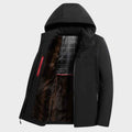 Men's Woven Waterproof Hood Drawstring Zipper Solid Black Jacket Black