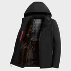 Men's Woven Waterproof Hood Drawstring Zipper Solid Black Jacket Black