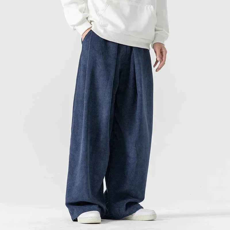 Men's Corduroy Trousers Drawstring Navy Gray
