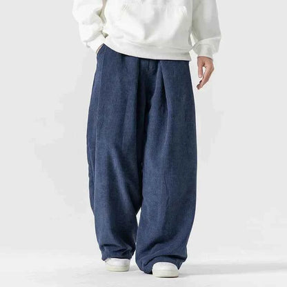 Men's Corduroy Trousers Drawstring Navy Gray