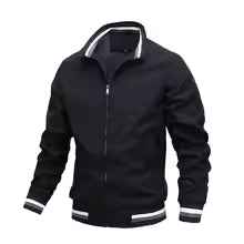 Men's Windproof Bomber Jacket – Relaxed Fit, Ribbed Cuffs, Zipper Closure Black