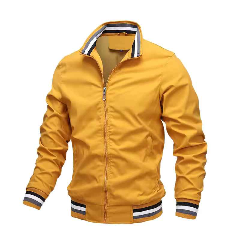 Men's Windproof Bomber Jacket – Relaxed Fit, Ribbed Cuffs, Zipper Closure Yellow
