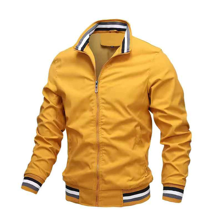Men's Windproof Bomber Jacket – Relaxed Fit, Ribbed Cuffs, Zipper Closure Yellow