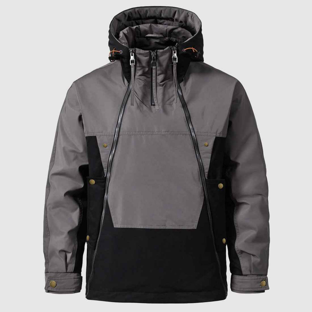 Men's Windproof Down Jacket – Regular Fit with Lined Hood and Large Pockets Grey