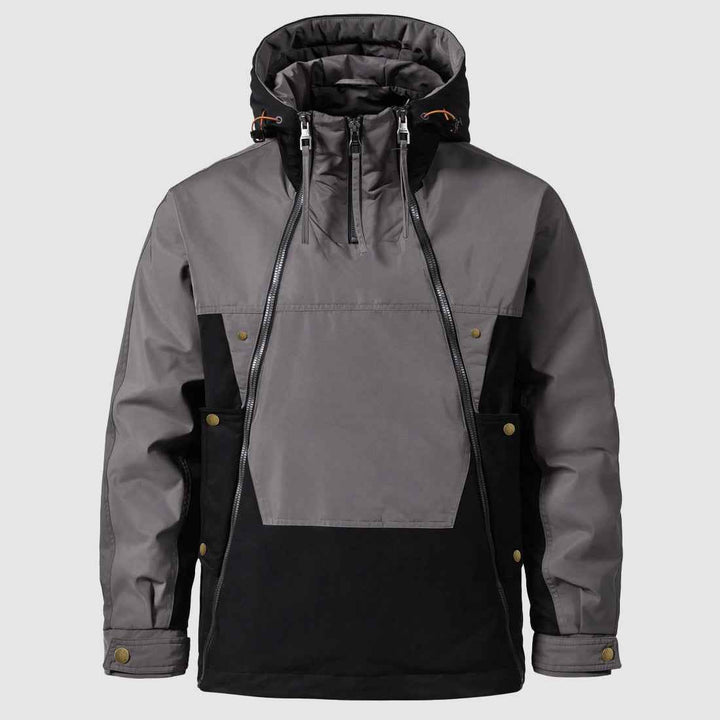 Men's Windproof Down Jacket – Regular Fit with Lined Hood and Large Pockets Grey