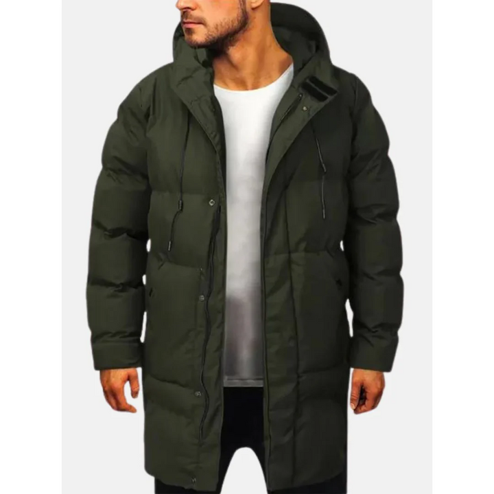 Men's Windproof Padded Jacket – Regular Fit – Hooded – Knee-Length Green