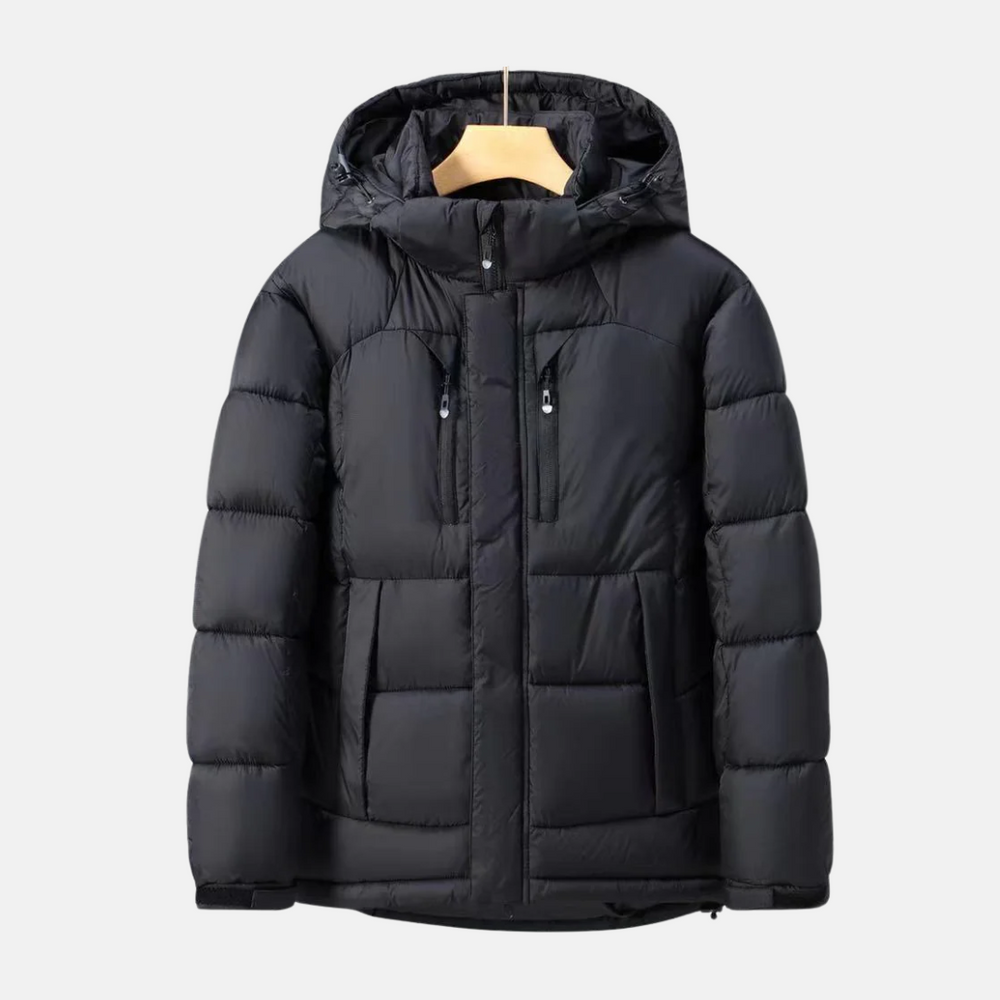 Men's Windproof Padded Jacket with Detachable Hood and Adjustable Cuffs Black