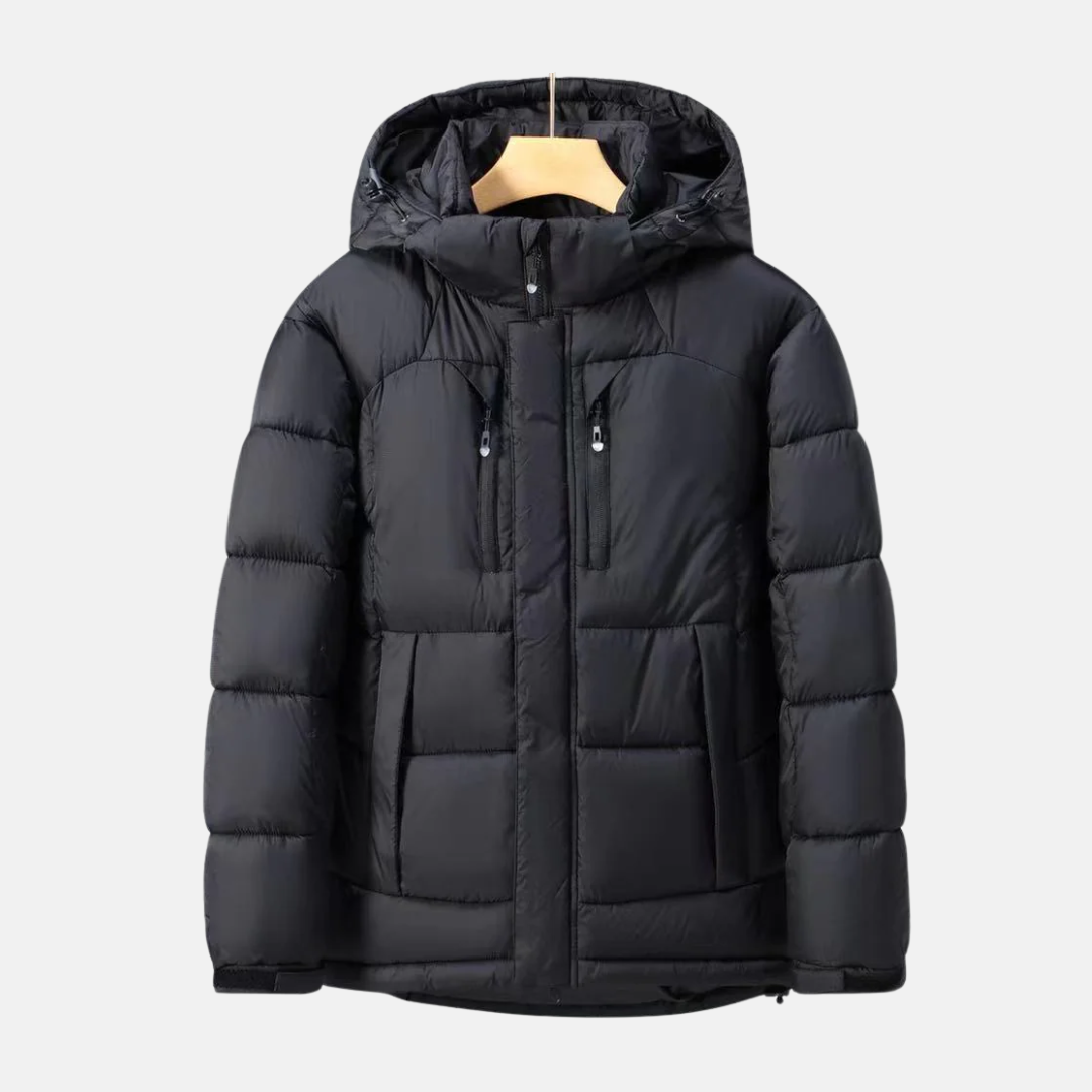 Men's Windproof Padded Jacket with Detachable Hood and Adjustable Cuffs Black