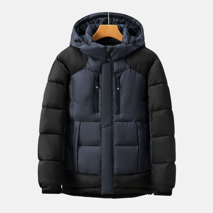 Men's Windproof Padded Jacket with Detachable Hood and Adjustable Cuffs Dark Blue