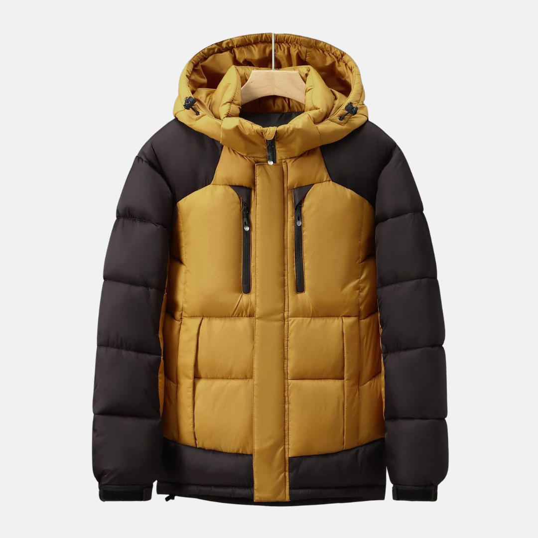 Men's Windproof Padded Jacket with Detachable Hood and Adjustable Cuffs Yellow