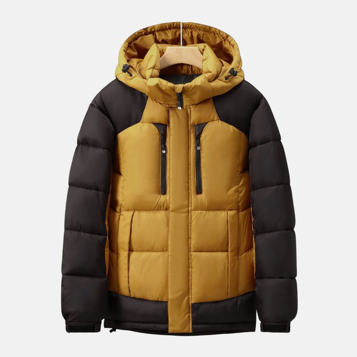 Men's Windproof Padded Jacket with Detachable Hood and Adjustable Cuffs Yellow