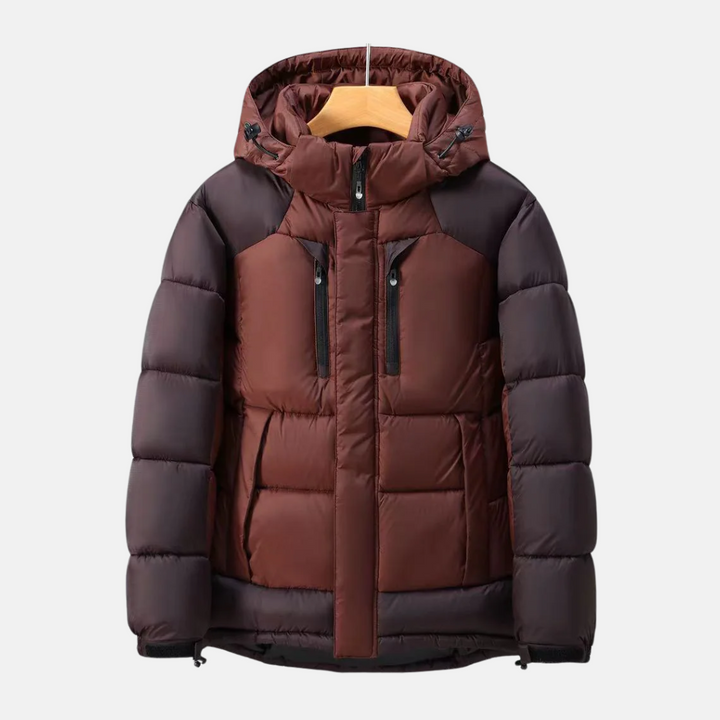 Men's Windproof Padded Jacket with Detachable Hood and Adjustable Cuffs Brown