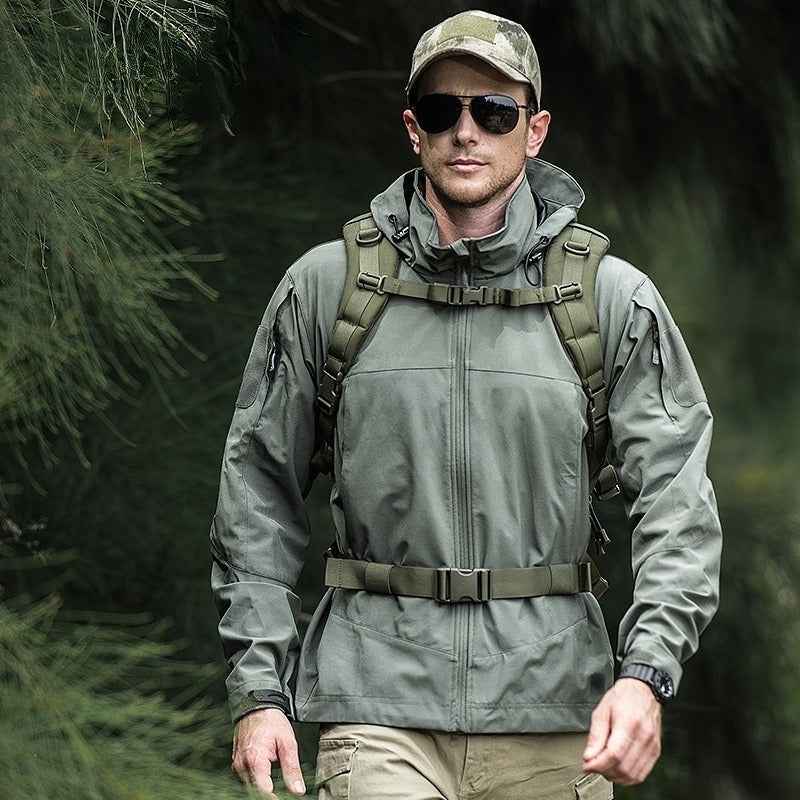 Men's Windproof Water-Repellent Softshell Jacket – Tailored Fit with Hood Grey