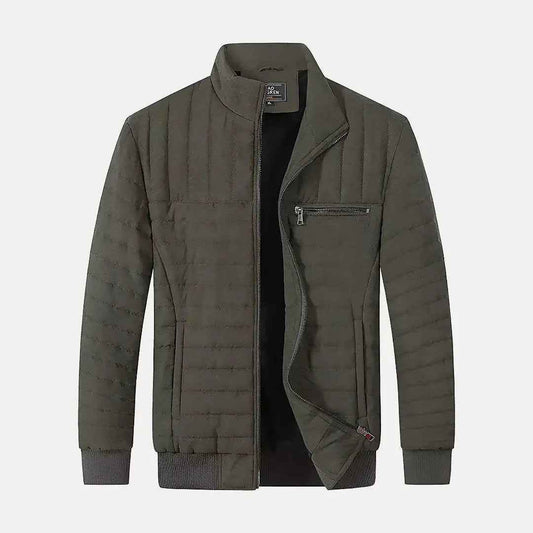 Men's Quilted Cotton Padded Zip-up Stand Collar Winter Jacket Army Green