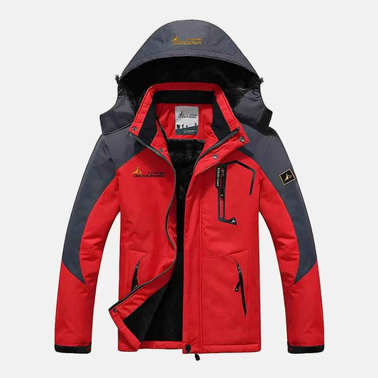 Men's Windproof Insulated Fur Lined Hood Military Winter Jacket Red