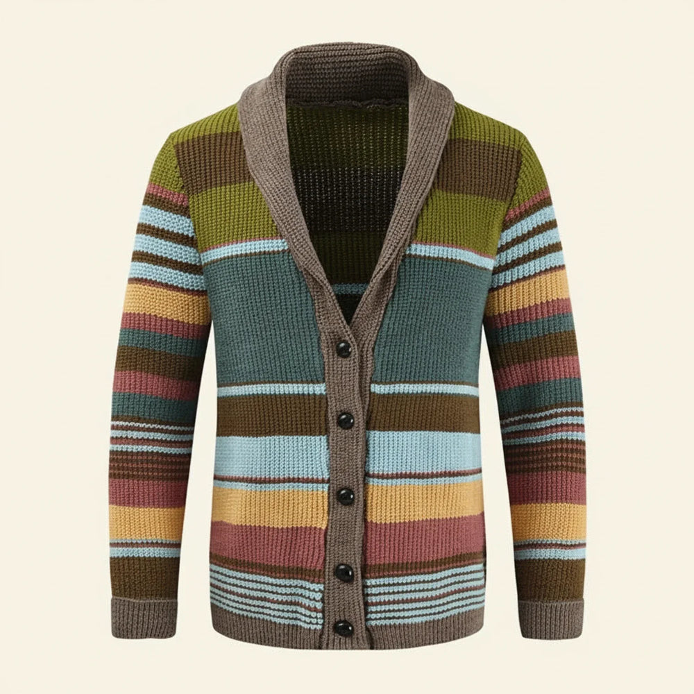 Men's Winter Striped Shawl Cardigan Sweater Green