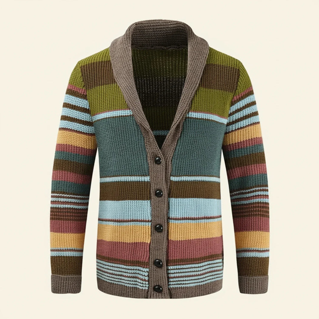 Men's Winter Striped Shawl Cardigan Sweater Green