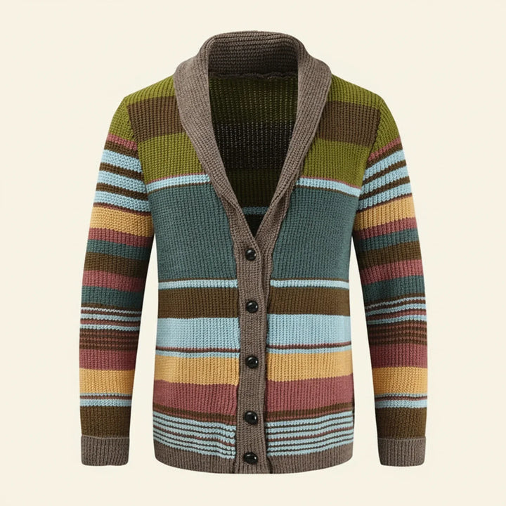 Men's Winter Striped Shawl Cardigan Sweater Green