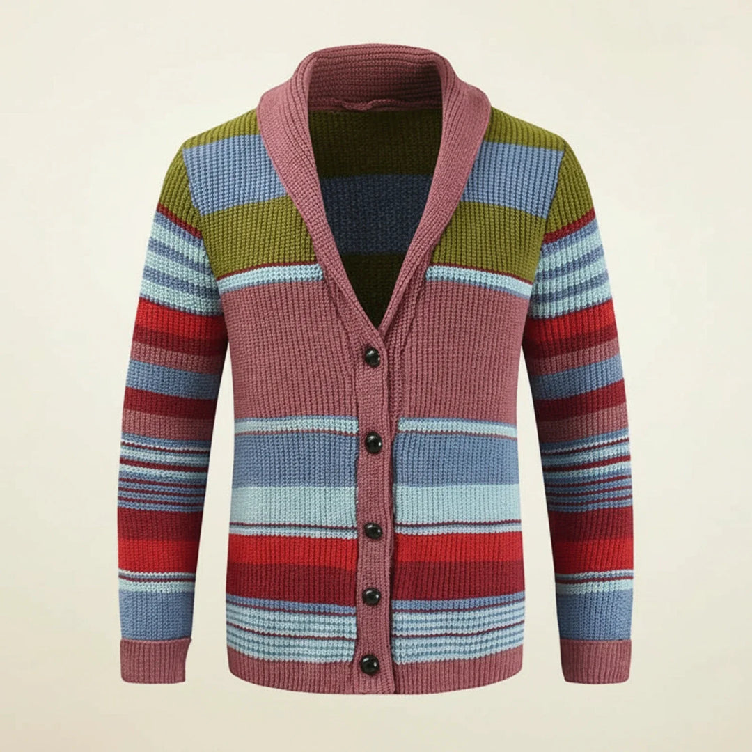Men's Winter Striped Shawl Cardigan Sweater Pink
