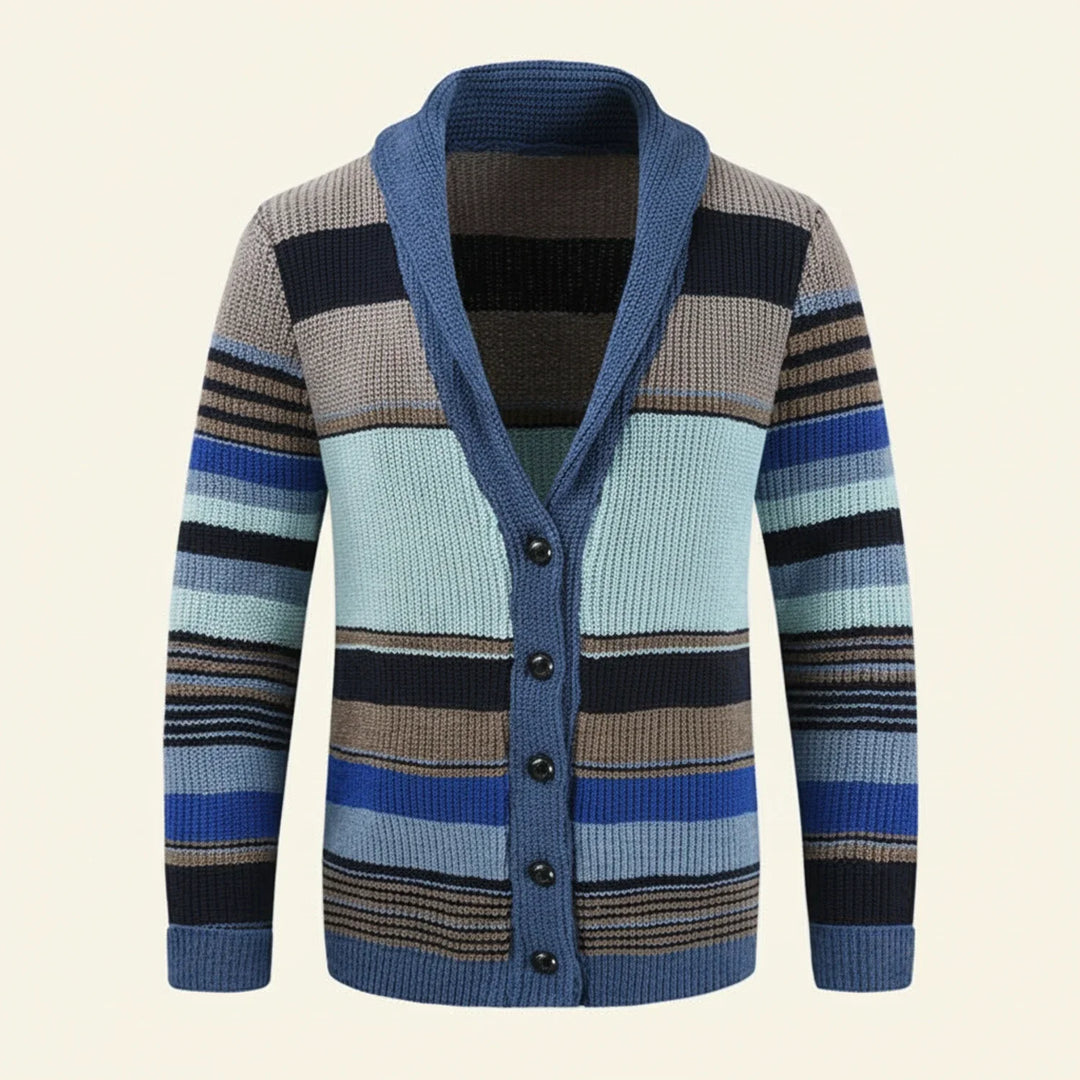Men's Winter Striped Shawl Cardigan Sweater Blue