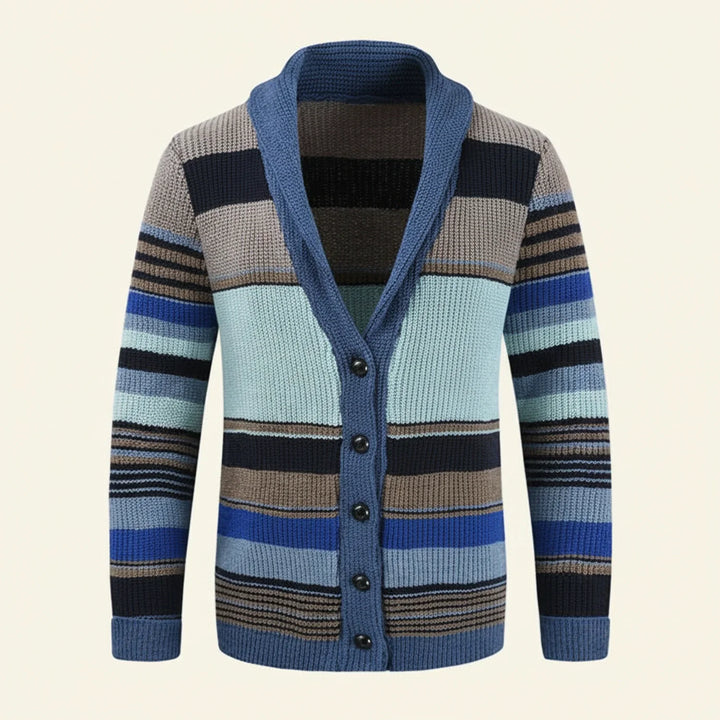 Men's Winter Striped Shawl Cardigan Sweater Blue