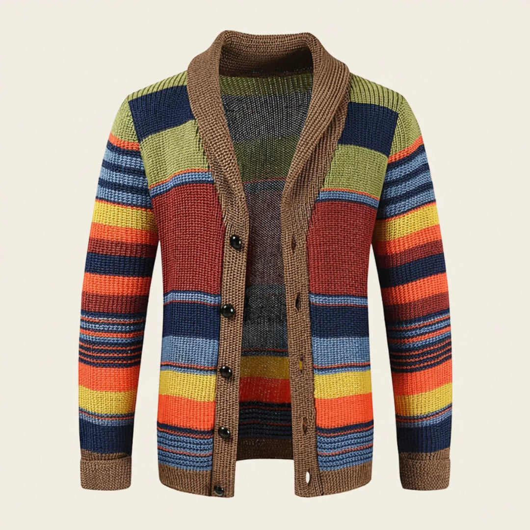 Men's Winter Striped Shawl Cardigan Sweater Orange
