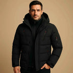 Men's Polyester Waterproof Insulated Hood Pockets Solid Blue Jacket Black