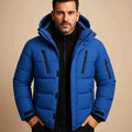 Men's Polyester Waterproof Insulated Hood Pockets Solid Blue Jacket Blue