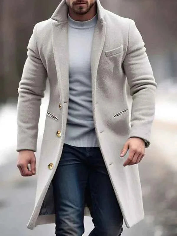 Men's Wool Blend Overcoat – Tailored Fit – Knee Length – Button Closure Grey