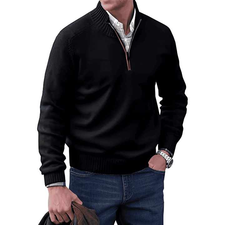 Men's Wool Blend Sweater - Regular Fit with Zip Closure and Ribbed Collar/Cuffs