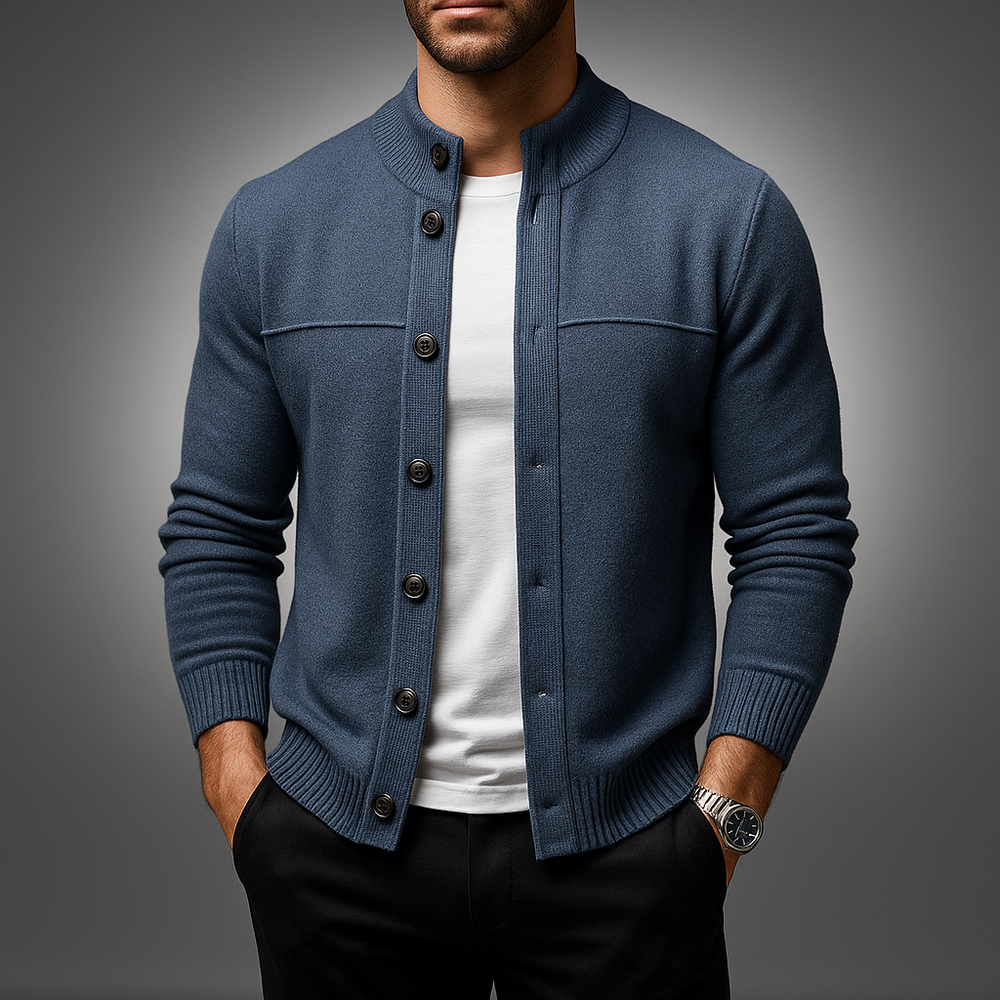 Men's Wool Cardigan - Cozy and Stylish Knitwear Blue