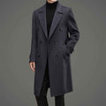 Men's Wool Cashmere Double Breasted Mid Length Solid Black Winter Coat Black