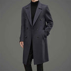 Men's Wool Cashmere Double Breasted Mid Length Solid Black Winter Coat Black
