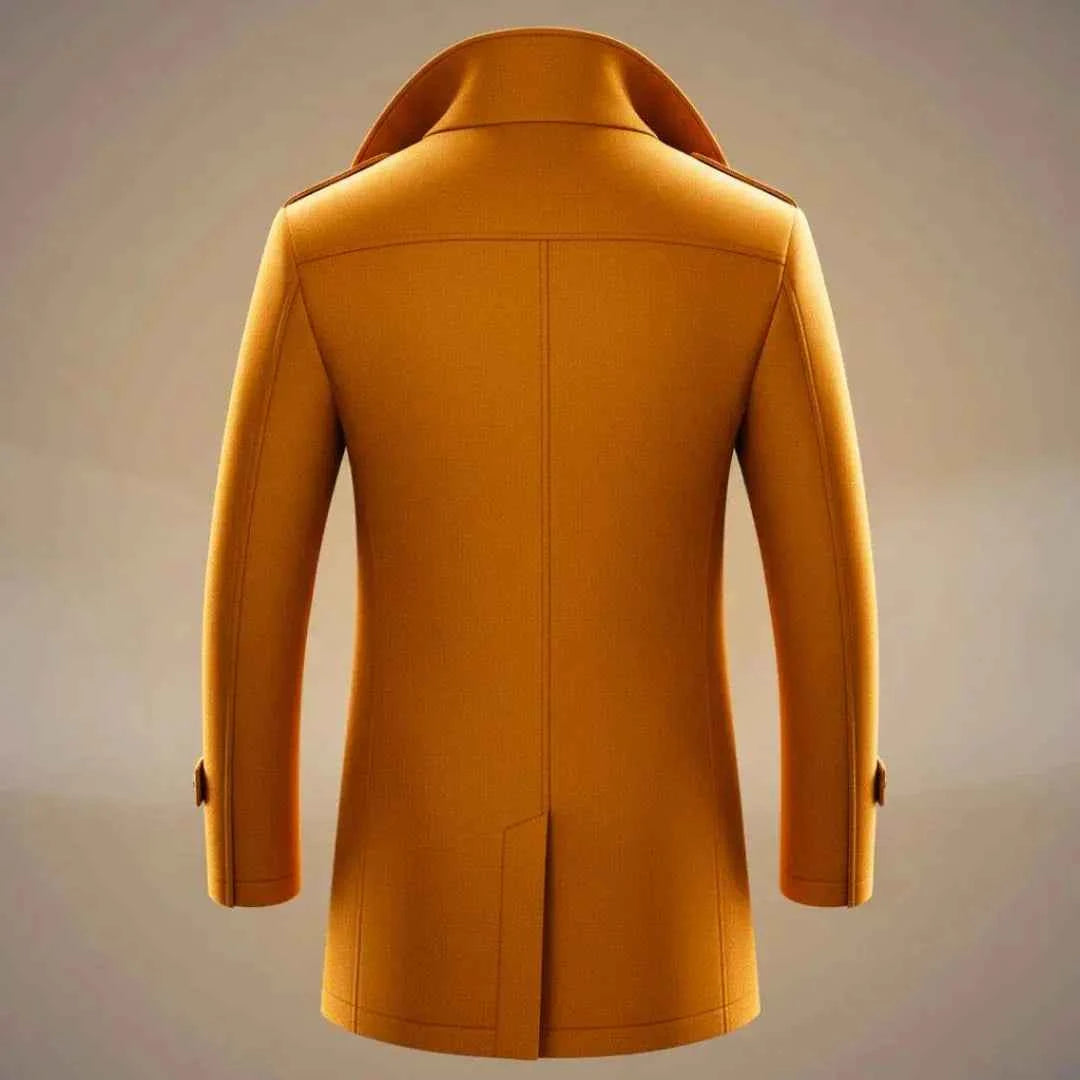 Men's Wool Coat Pockets Cognac Brown Winter Cocoa Brown