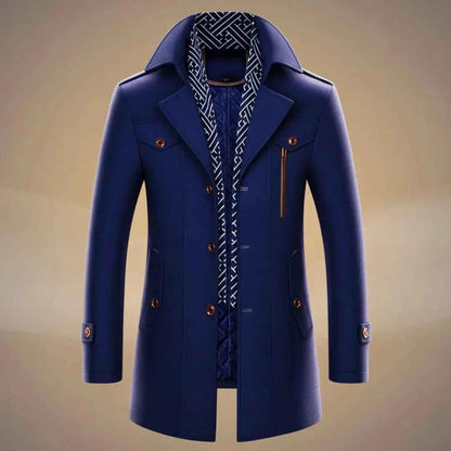 Men's Wool Coat Pockets Cognac Brown Winter Cocoa Brown Indigo Blue