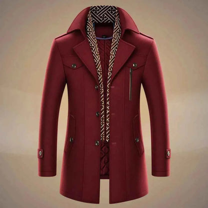 Men's Wool Coat Pockets Cognac Brown Winter Cocoa Brown Crimson Red