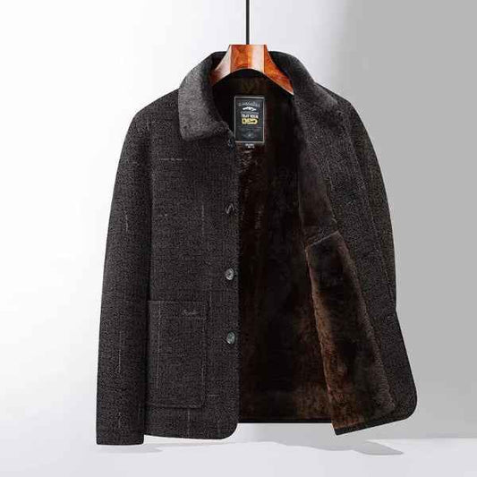 Men's Wool Midlength Coat – Classic Fit with Button Closure and Warm Lining Brown